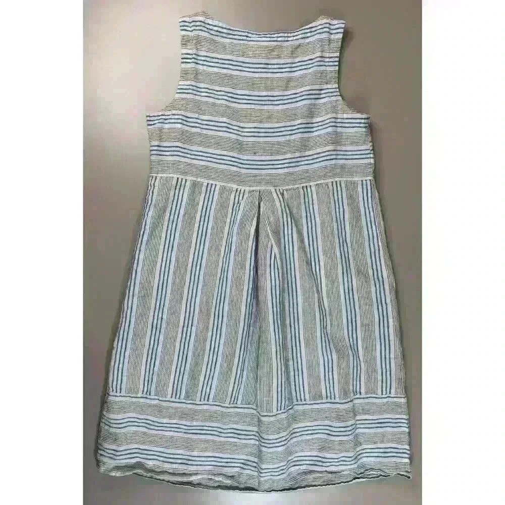 J Jill Love Linen Dress XSmall Petite Sleeveless Pockets Stripe White Blue ALine - Picture 5 of 12
